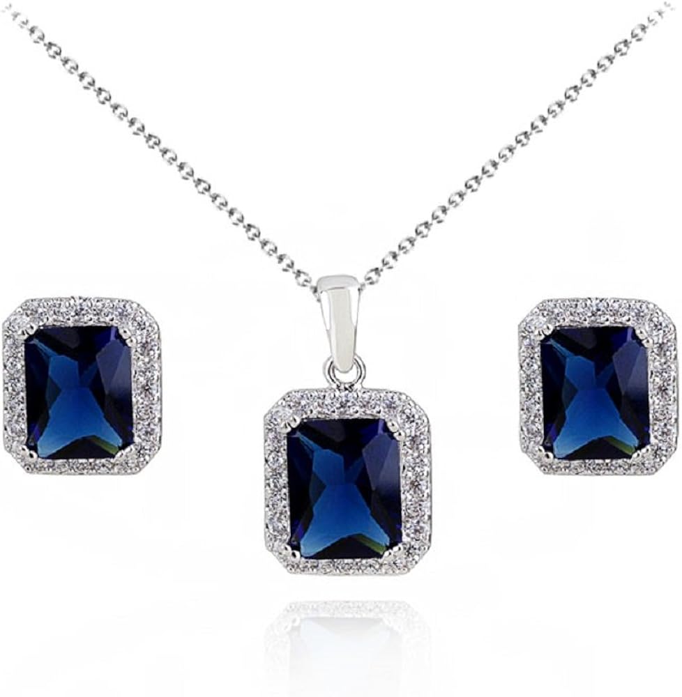 Sapphire Cube Pendant Set