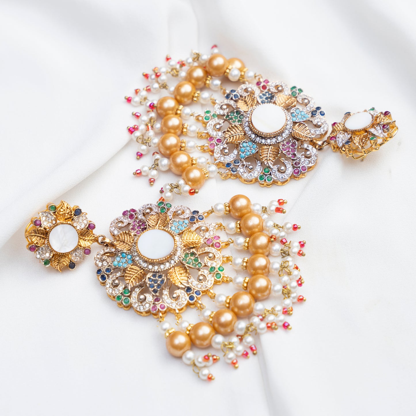 Multi Pearl Long Earrings