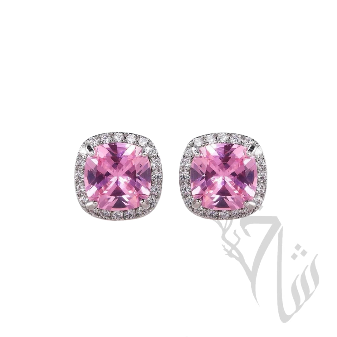 Pink Zircon Cushion Studs