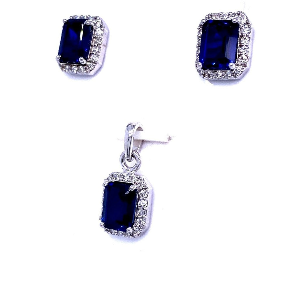 Sapphire Cube Pendant Set