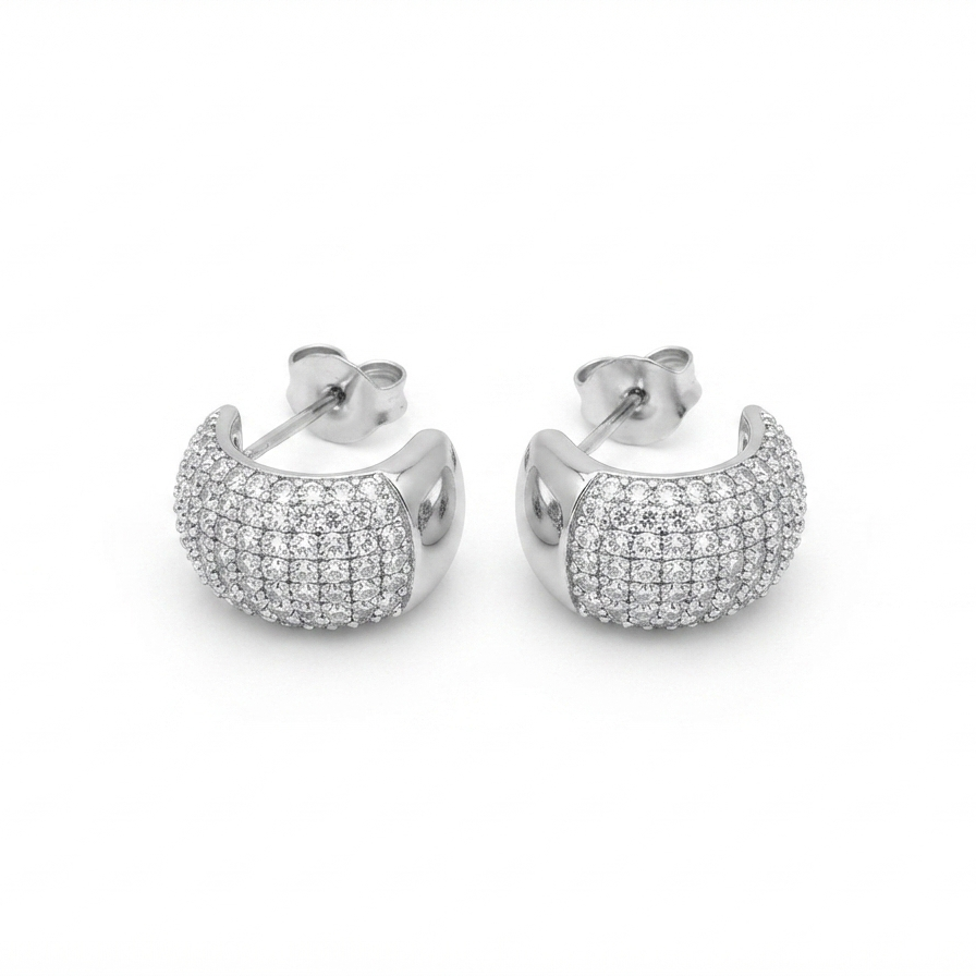Silver Sphere Hoops