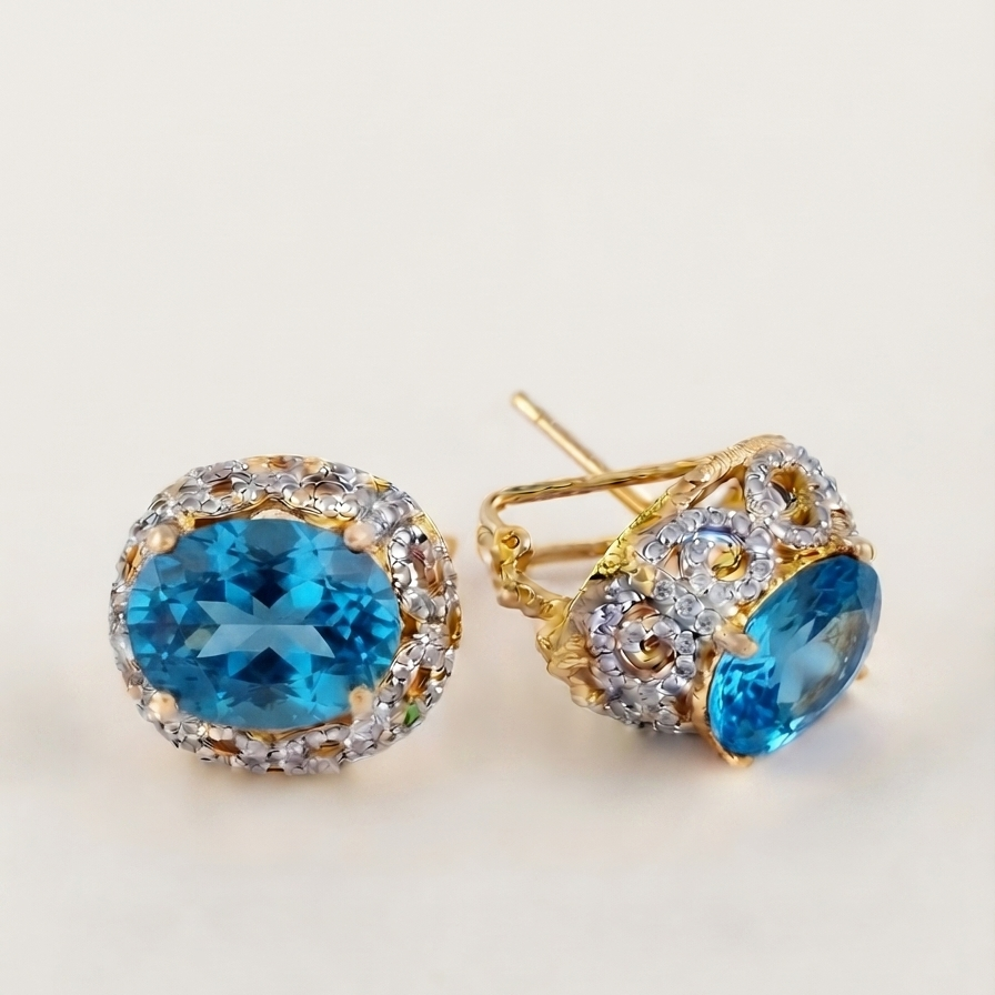 Aqua Crown Studs
