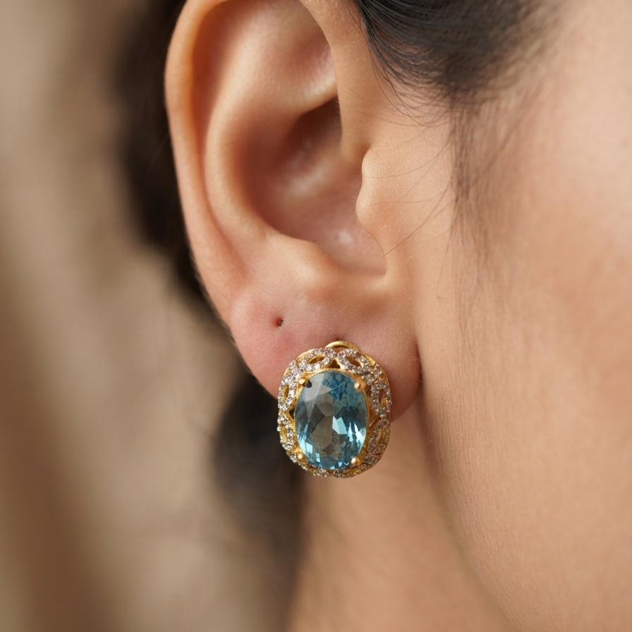 Aqua Crown Studs