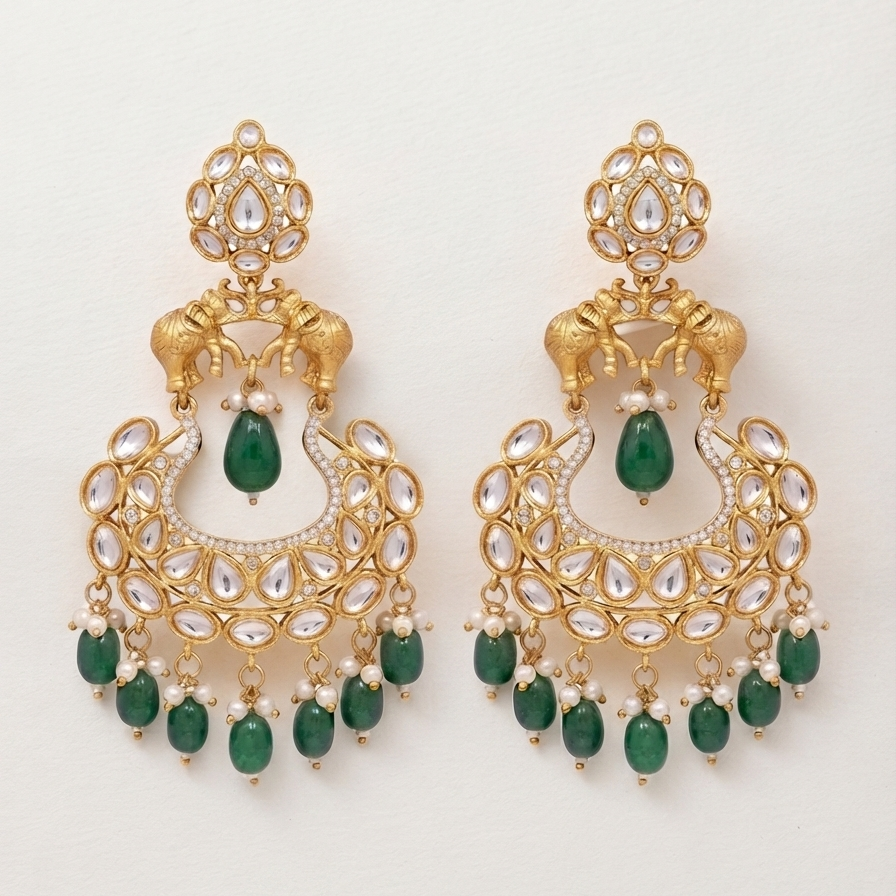 Emerald Polki Maharaj Earrings