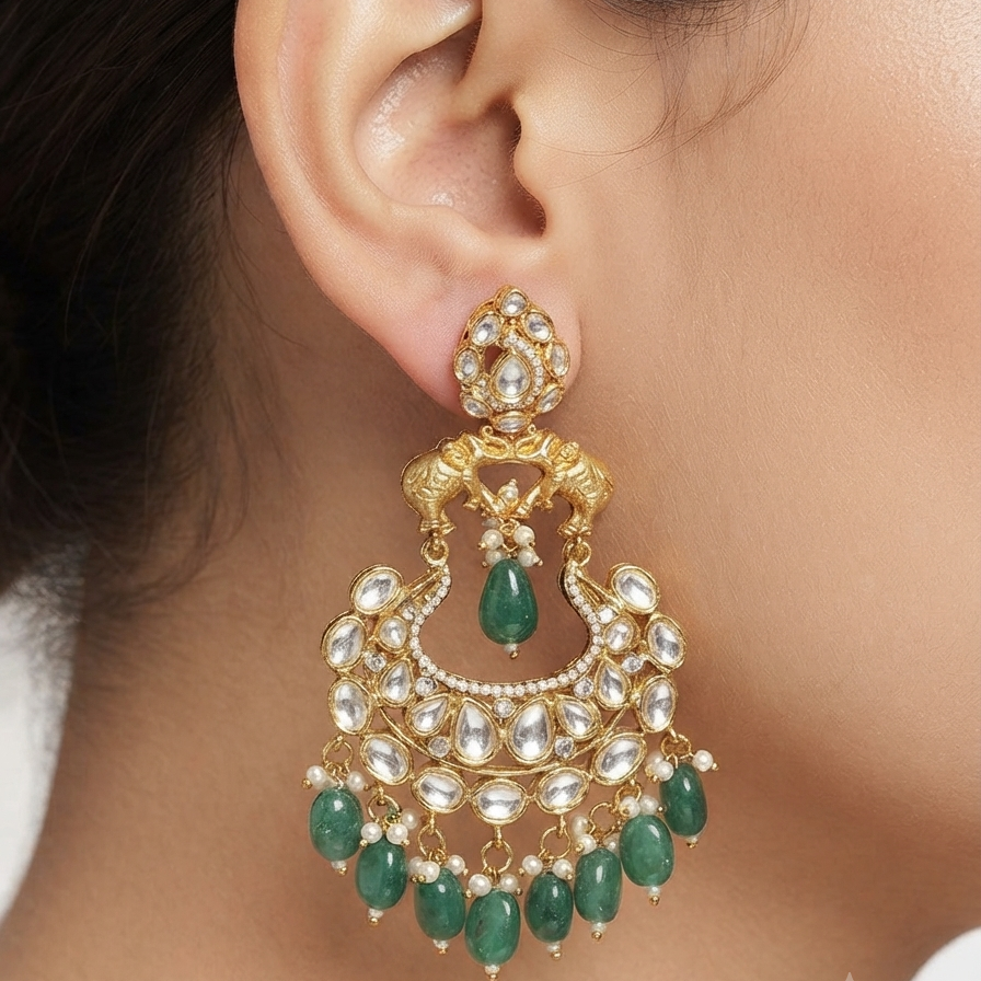 Emerald Polki Maharaj Earrings