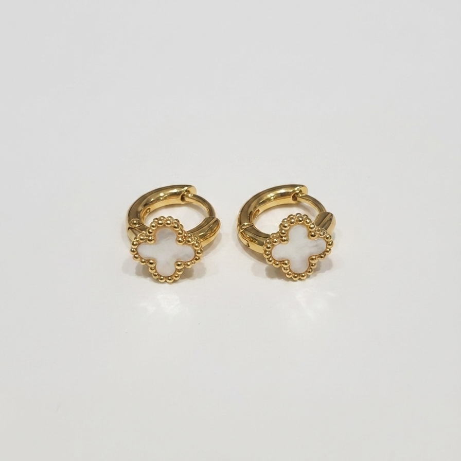 Golden Pearl Motif Hoops