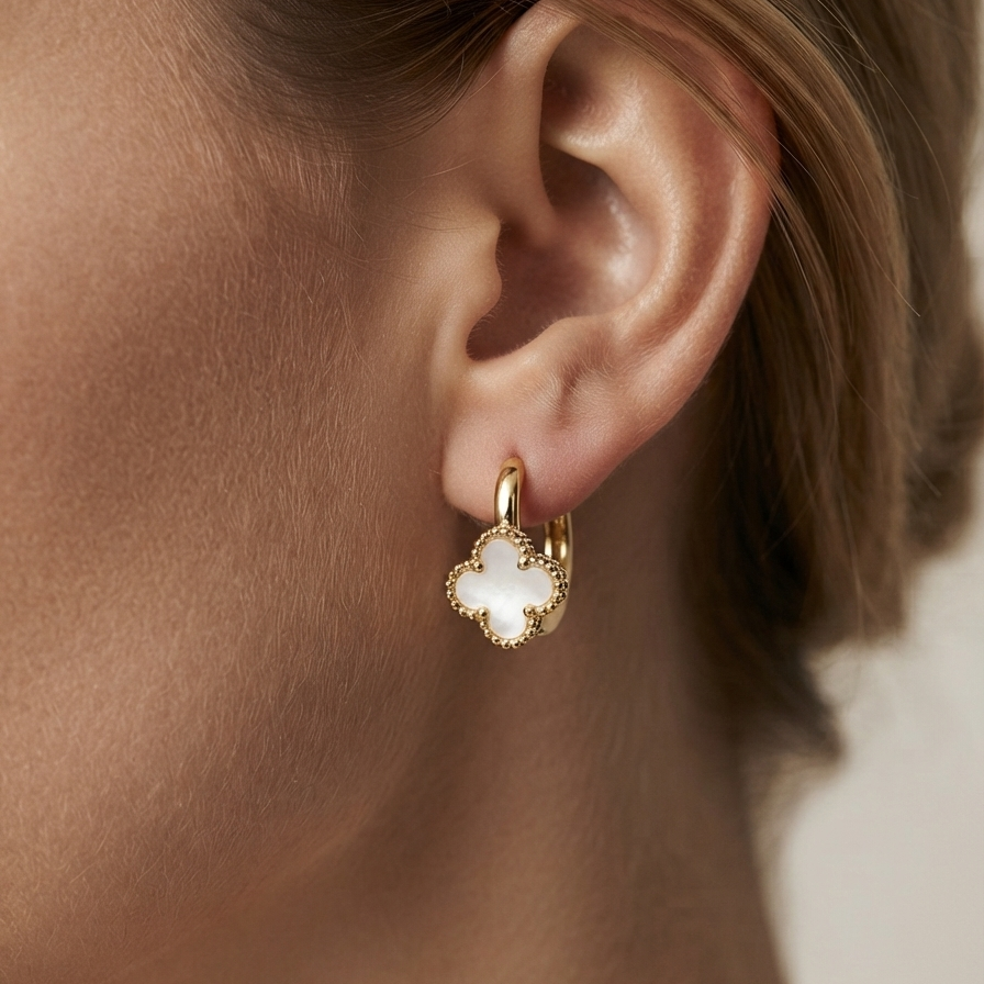 Golden Pearl Motif Hoops