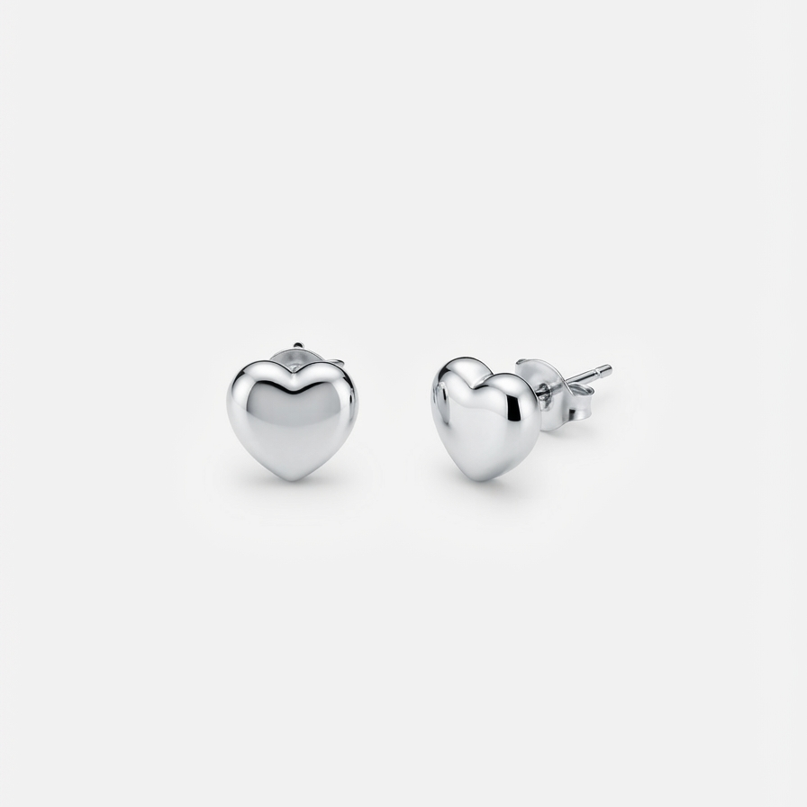 Silver Heart Studs