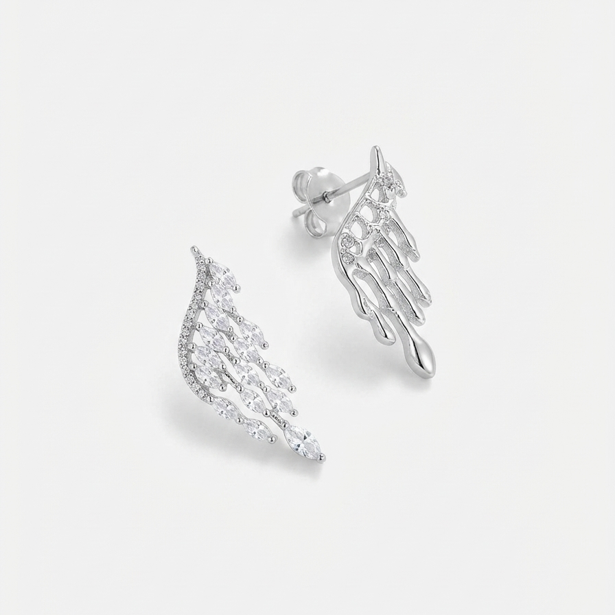 Silver Feather Studs