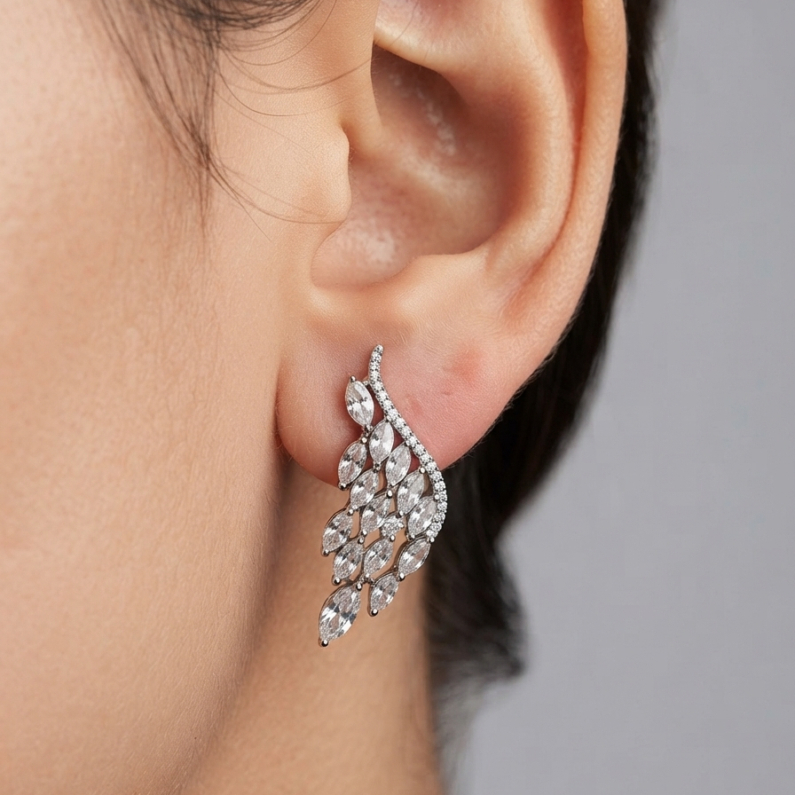 Silver Feather Studs