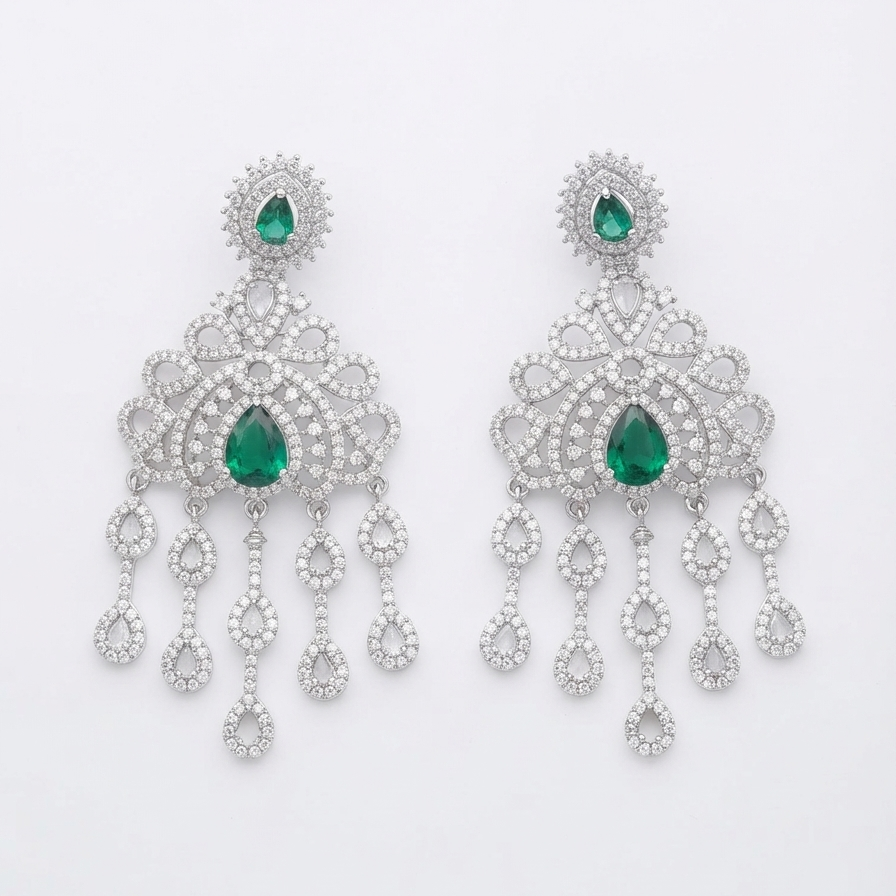 Silver Emerald  Drops