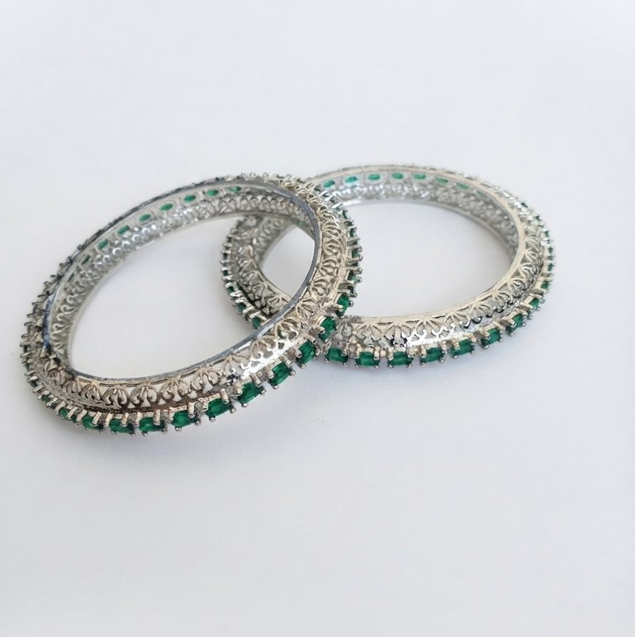 Silver Emerald Bangles