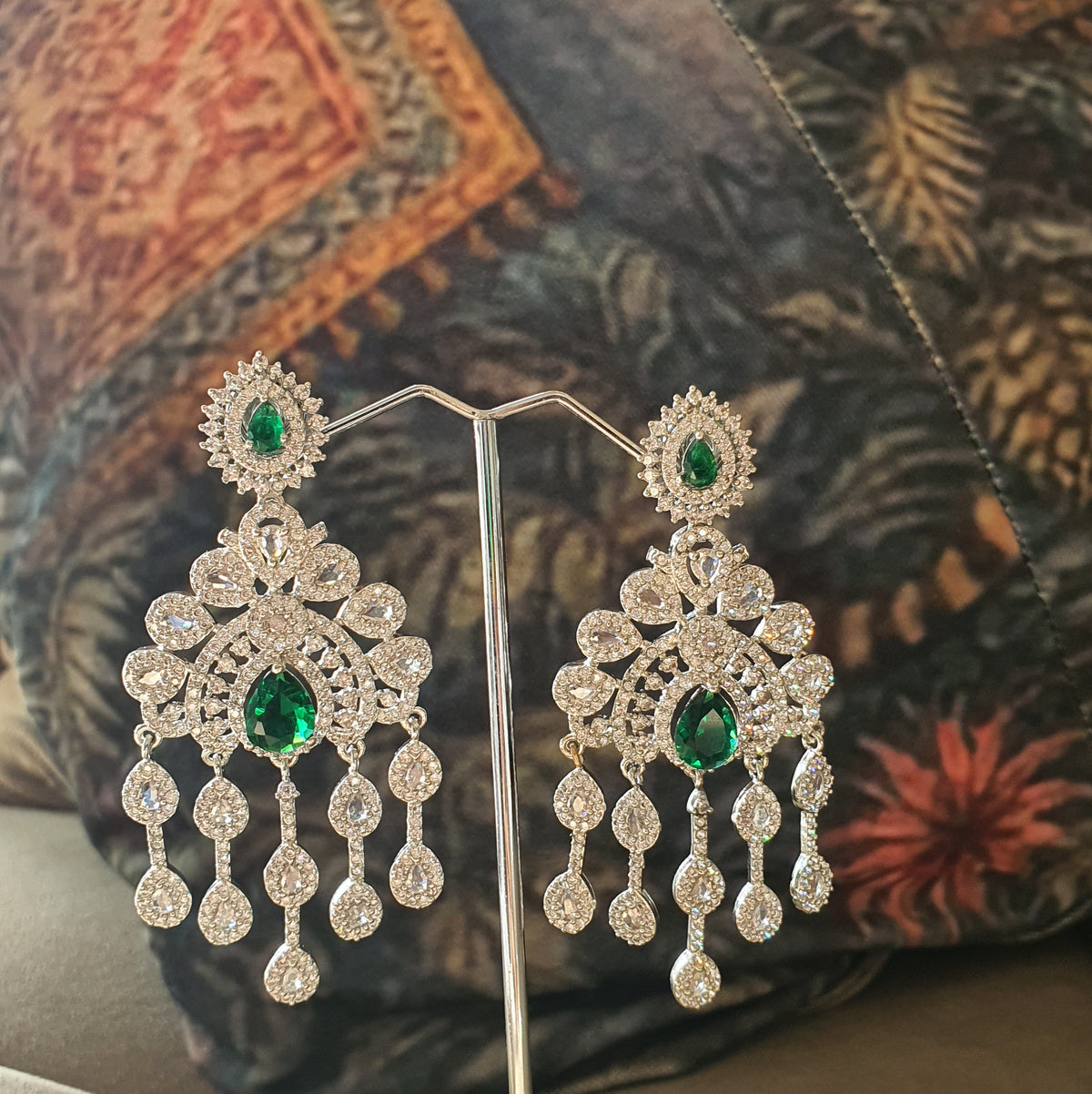 Silver Emerald  Drops