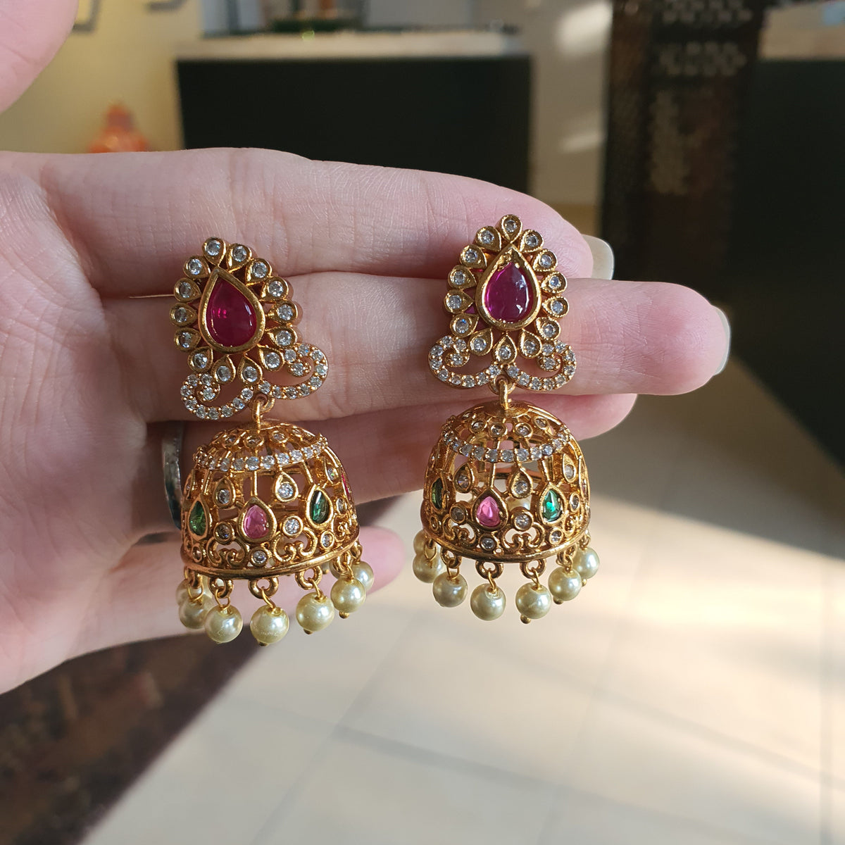Ruby Polki Jhumkas