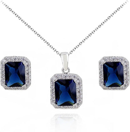 Sapphire Cube Pendant Set