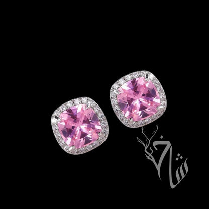 Pink Zircon Cushion Studs