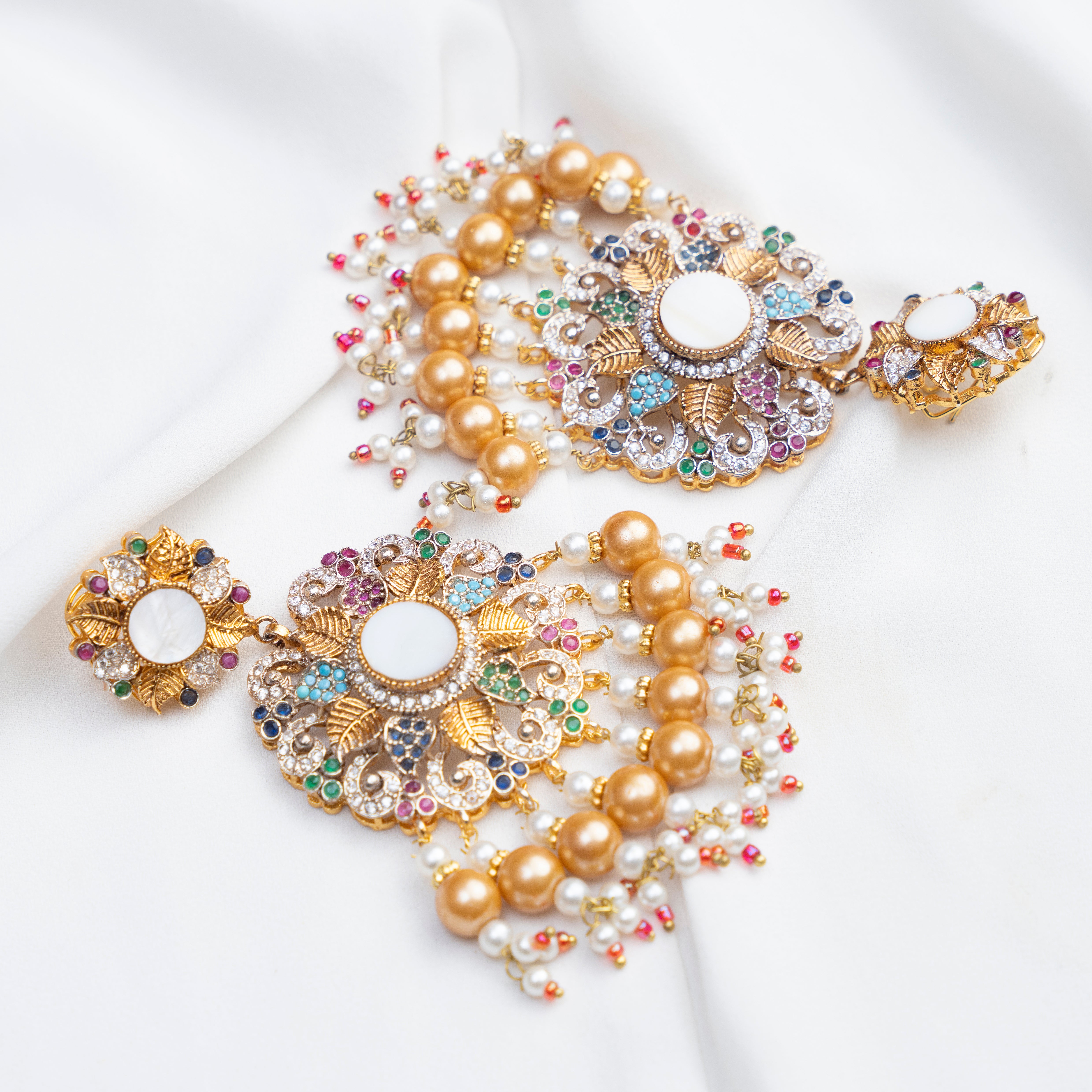 Multi Pearl Long Earrings