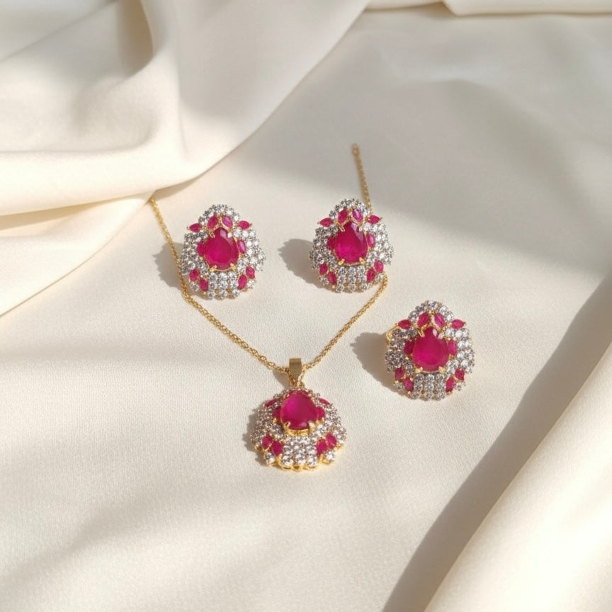 Ovalcone Ruby Pendant Set