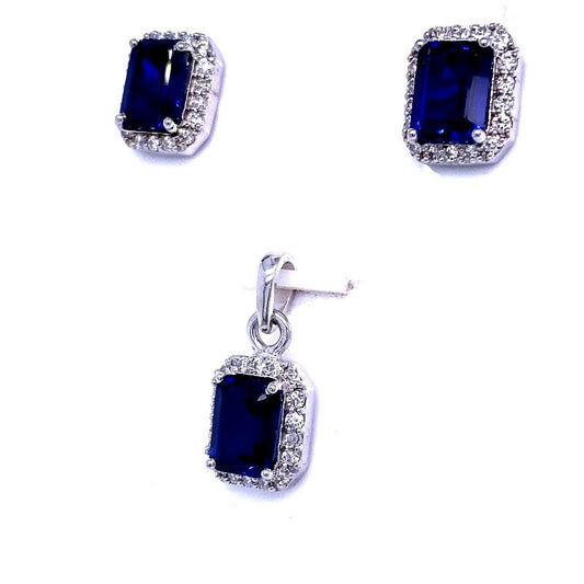 Sapphire Cube Pendant Set