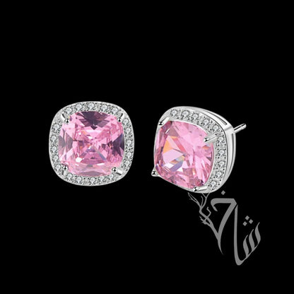 Pink Zircon Cushion Studs