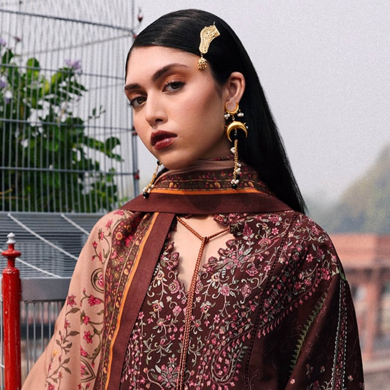 Double chaand earrings