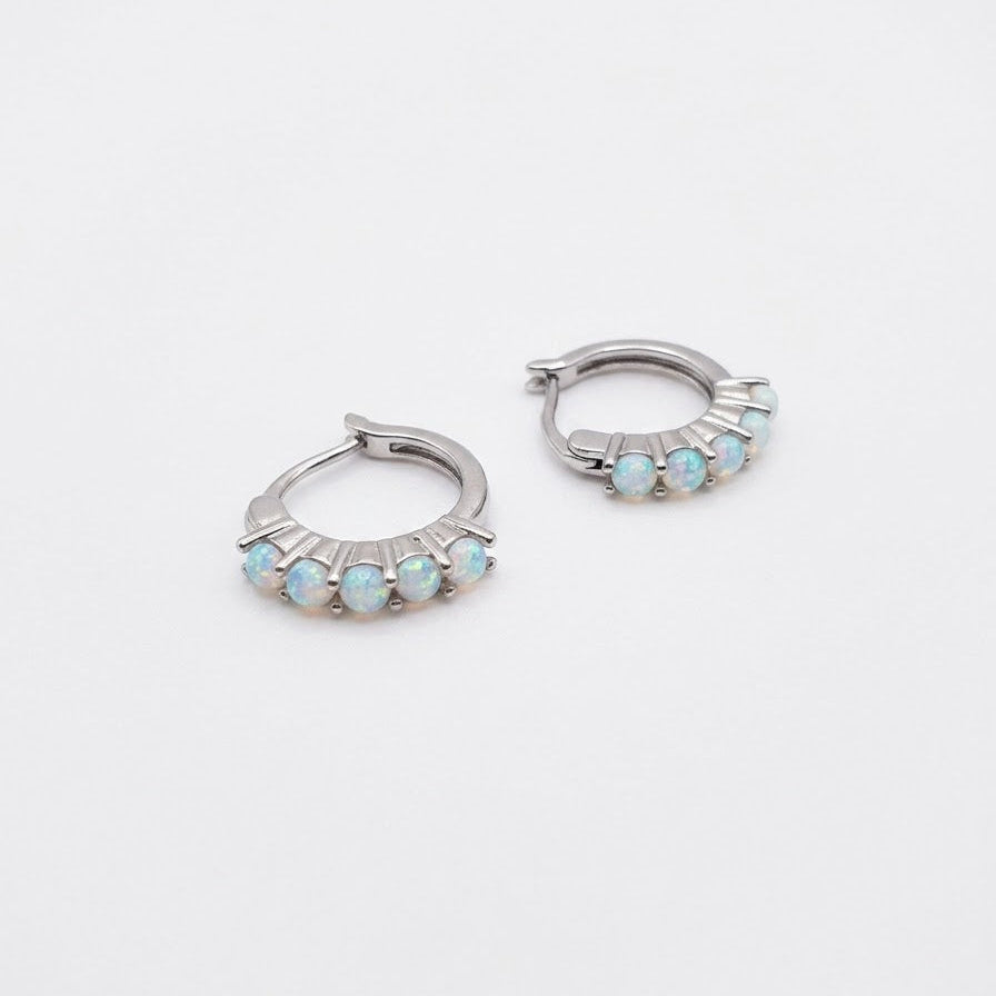 Silver Opal Hoops